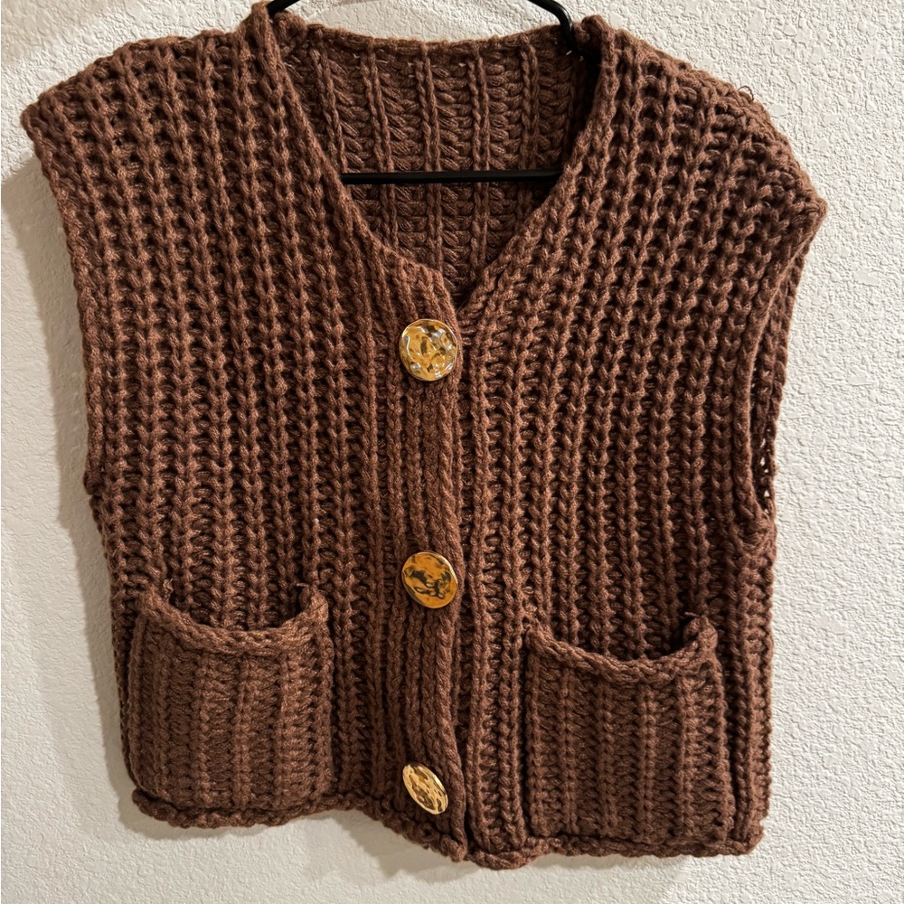 Chunky Brown Knit Sweater Vest